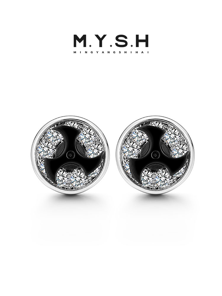 S925 Silver Rotating Black Shuriken Stud Earrings