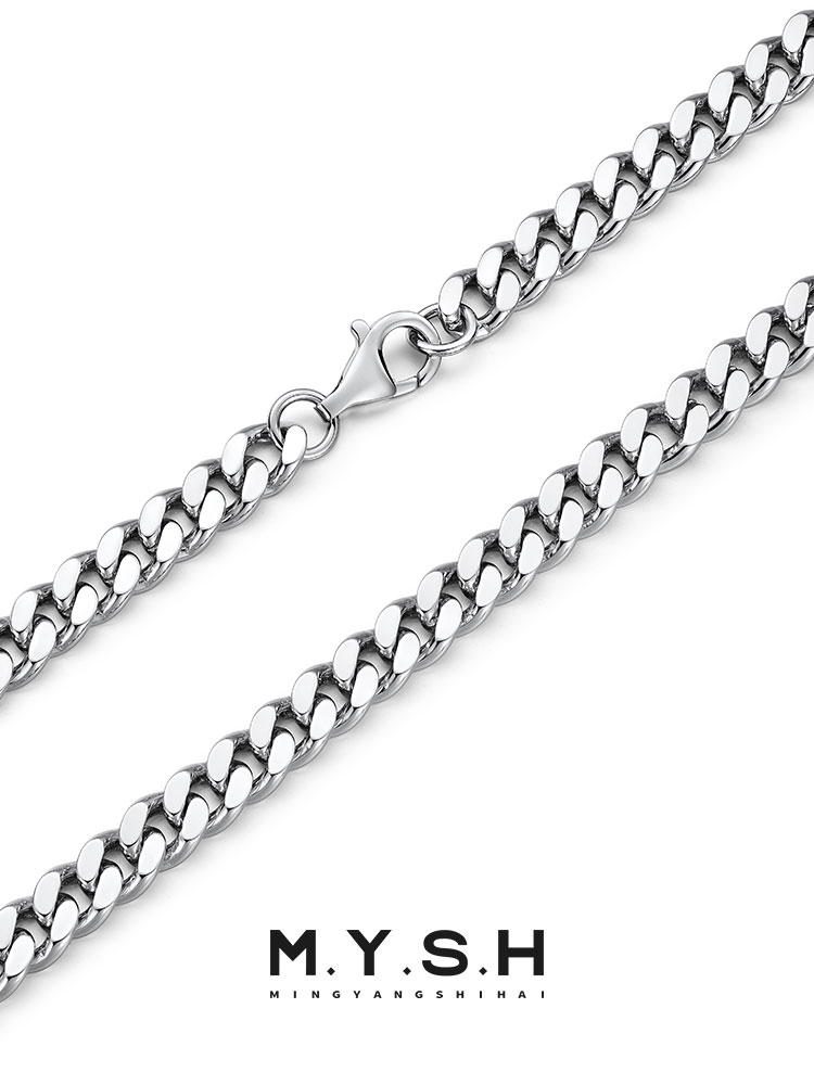 S925 Silver Thick Cuban Link Chain Necklace