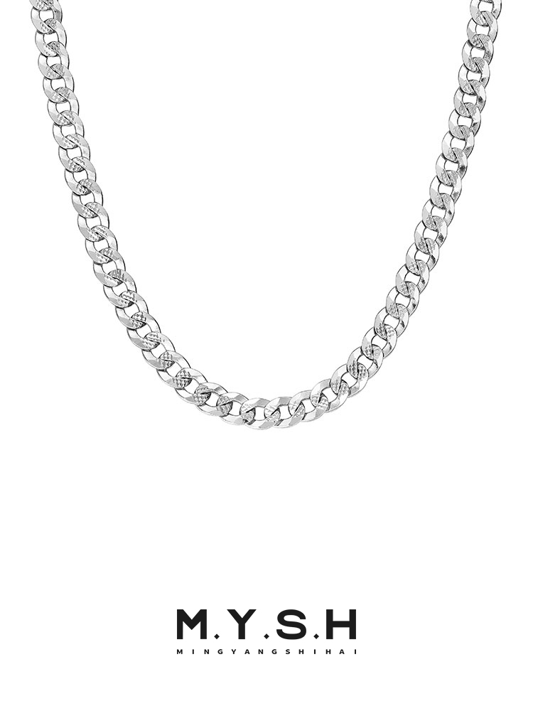 S925 Silver Thin Textured Cuban Link Chain Necklace