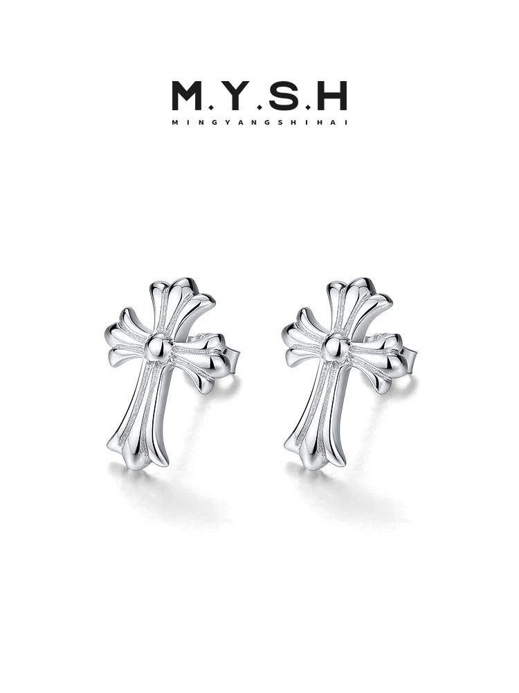 S925 Silver Gothic Cross Stud Earrings