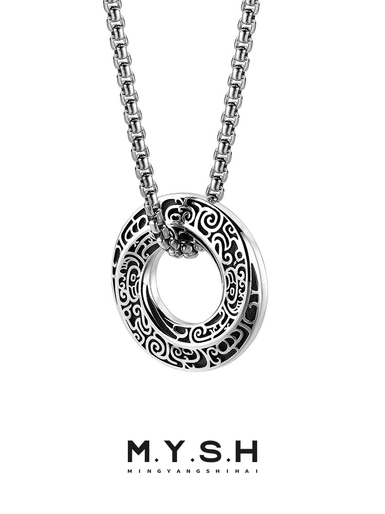 S925 Silver Vintage Tang Grass Möbius Ring Pendant Necklace