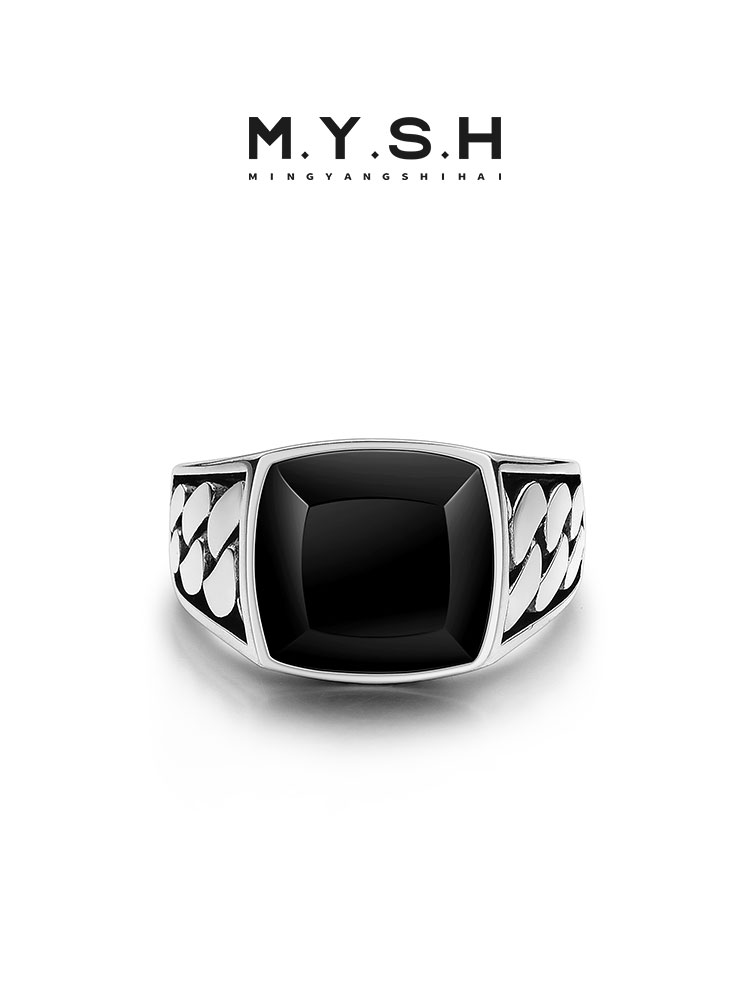 Sterling Silver Black Onyx Cuban-Style Wide Ring