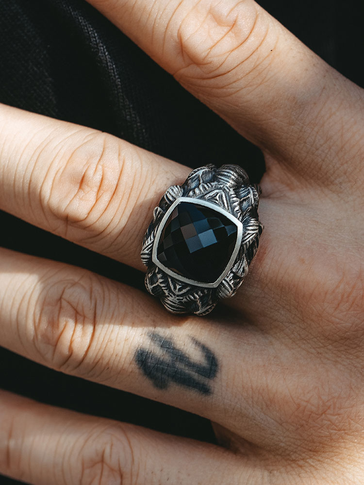 S925 Silver Black Onyx Elephant King Ring-MYSH