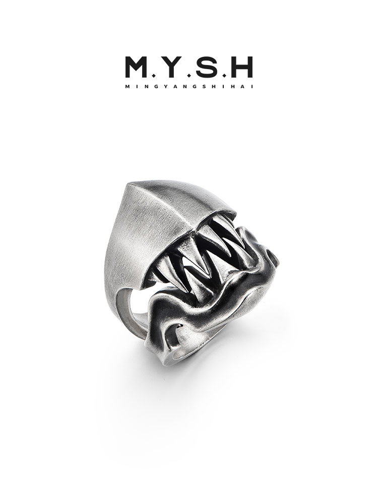 S925 Silver Predator Helmet Fang Ring