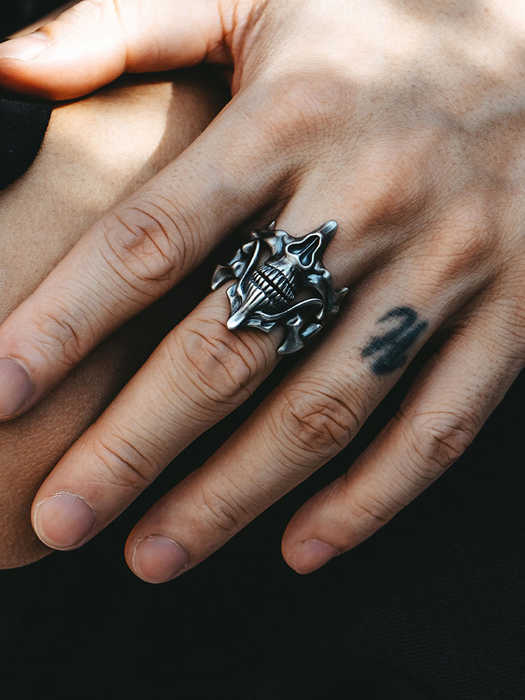 S925 Silver Skull Ghost Face 2-in-1 Ring