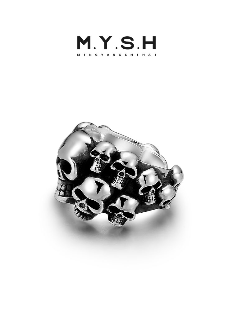 S925 Silver Multi-Skull Statement Ring