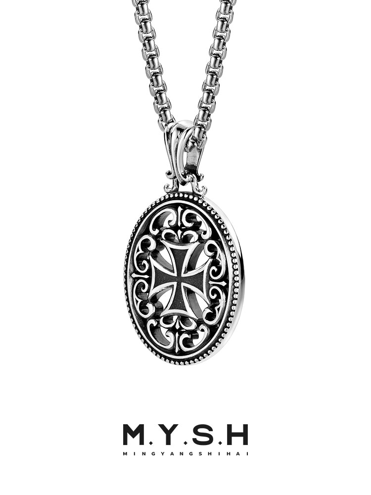 S925 Silver Vintage Filigree Cross Medallion Necklace