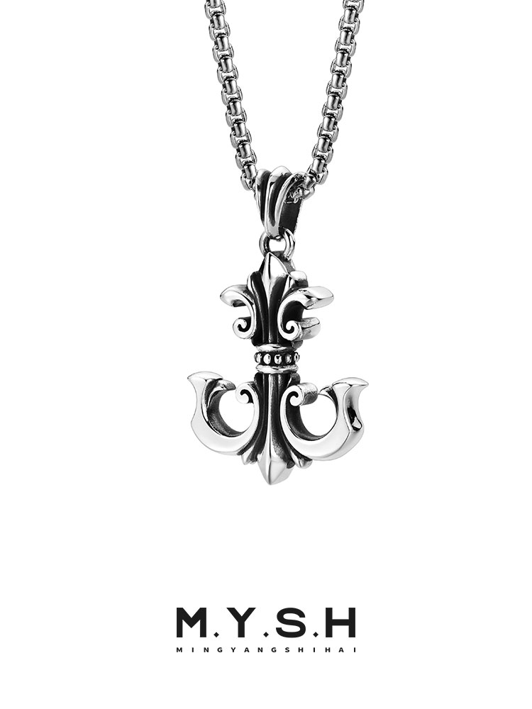 S925 Silver 3D Anchor Pendant Necklace for Men