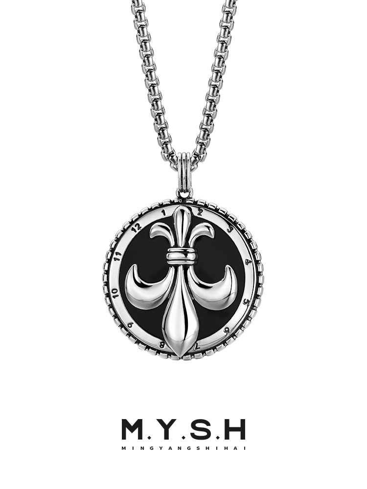 S925 Silver Fleur-de-Lis Clock Pendant Necklace