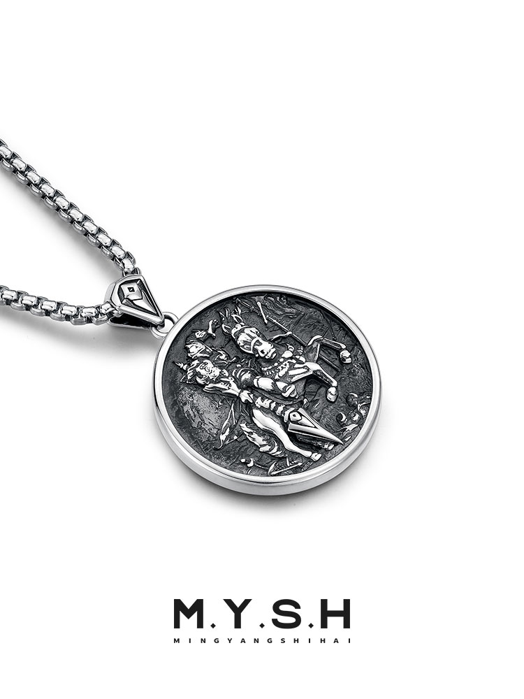 S925 Silver Warrior on Horseback Pendant Necklace
