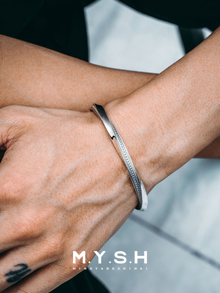 S925 Silver Wheat Möbius Open Cuff Bracelet