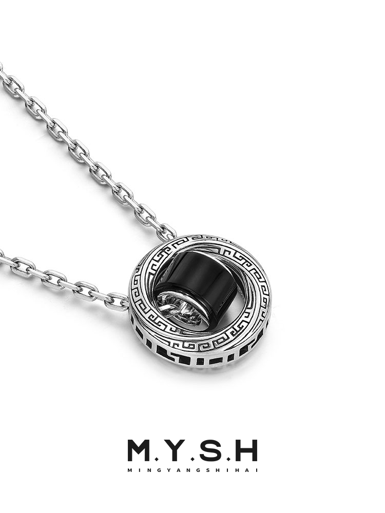 Sterling Silver Black Onyx Möbius Ring Pendant Necklace