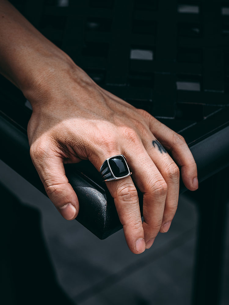 S925 Silver Black Onyx Statement Boss Ring