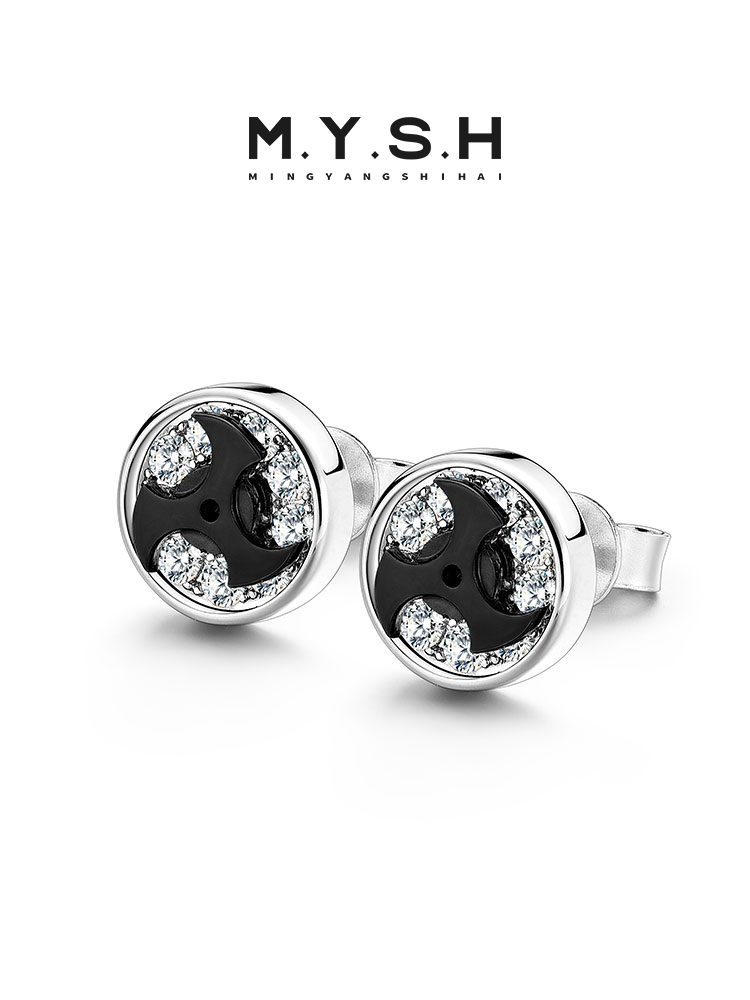 S925 Silver Rotating Black Shuriken Stud Earrings