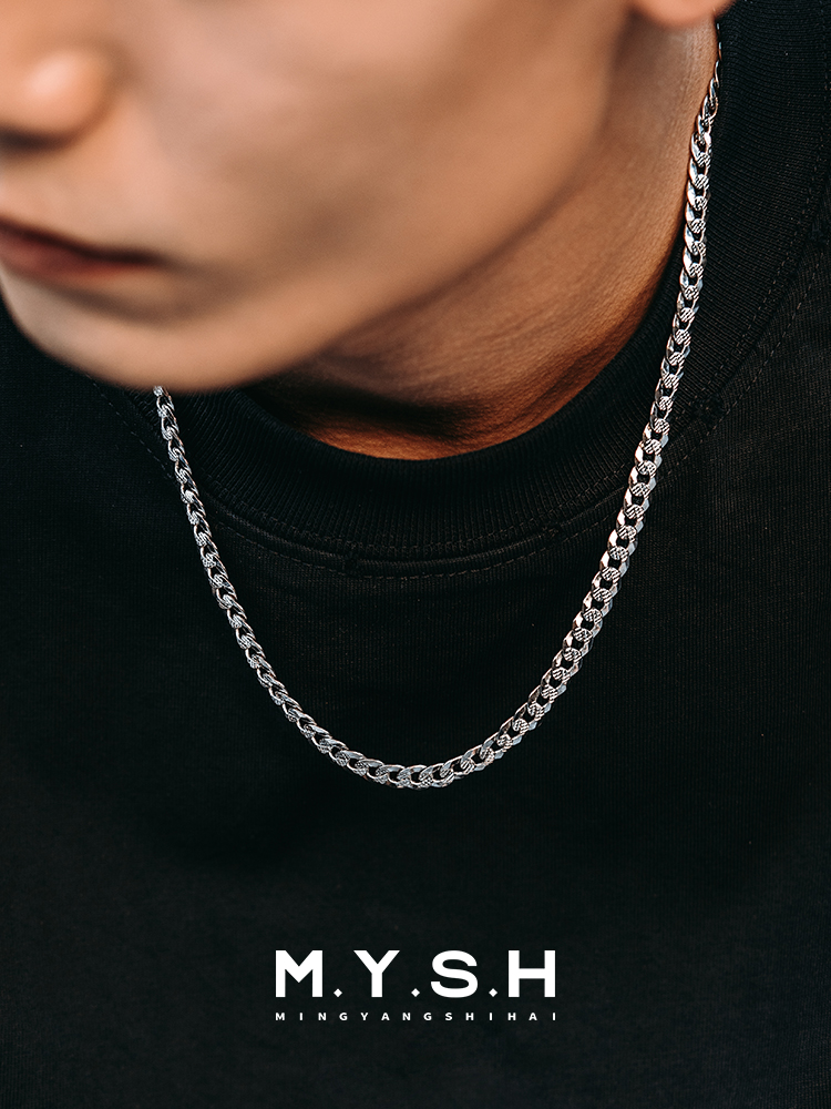 S925 Silver Thin Textured Cuban Link Chain Necklace