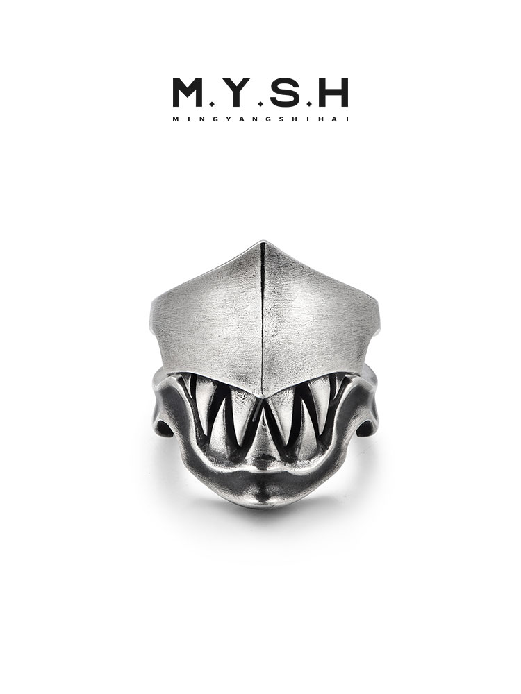 S925 Silver Predator Helmet Fang Ring