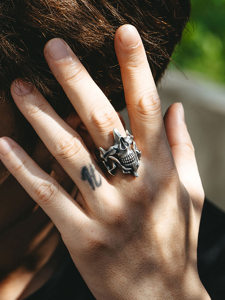 S925 Silver Skull Ghost Face 2-in-1 Ring