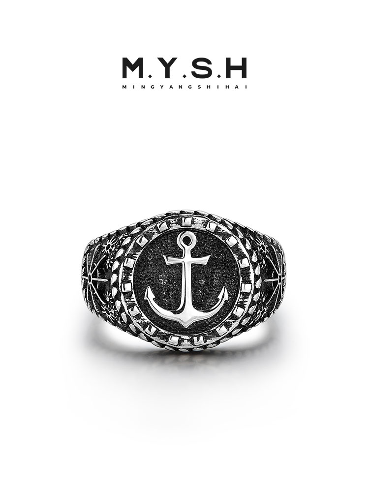 S925 Silver Anchor Vintage Open Ring