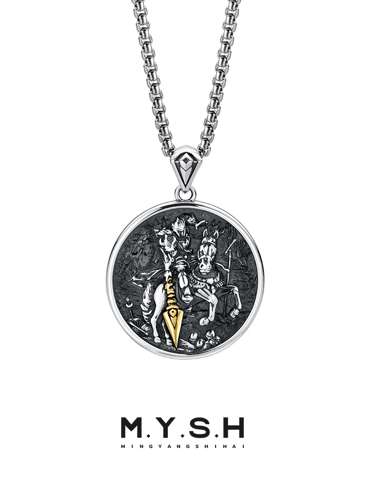 S925 Silver Warrior on Horseback Pendant Necklace
