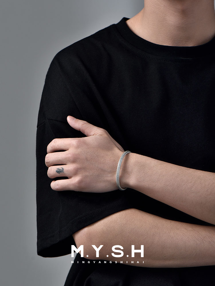 999 Sterling Silver Dragon Scale Cuff Bracelet for Men