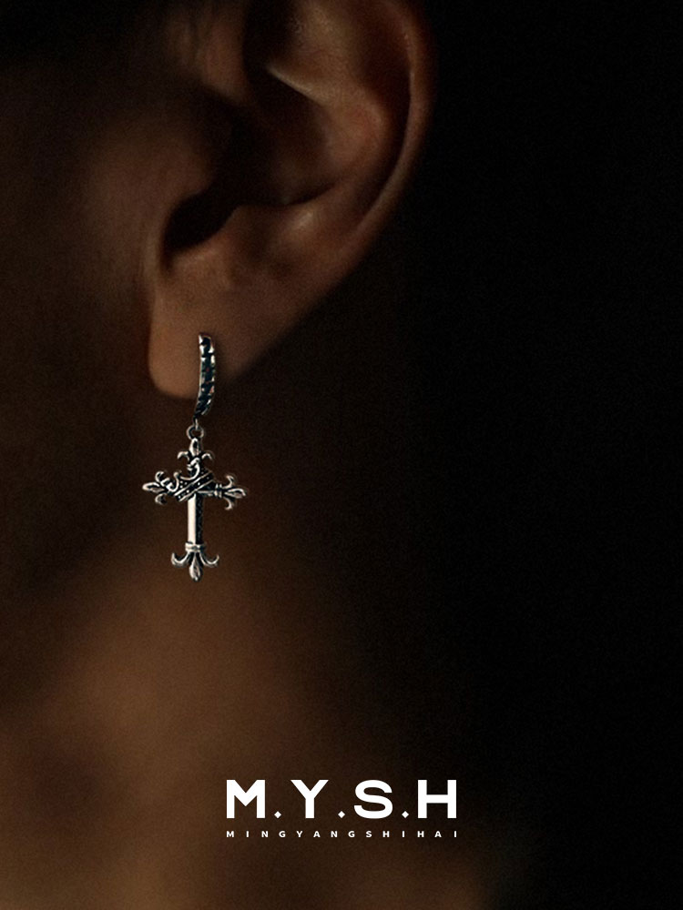 S925 Silver Fleur-de-Lis Crown Cross Drop Earrings