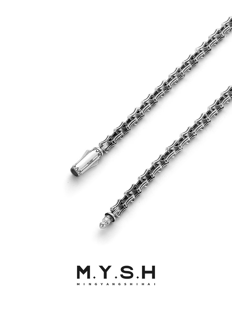 S925 Silver Oxidized Heavy Bone Link Chain Necklace