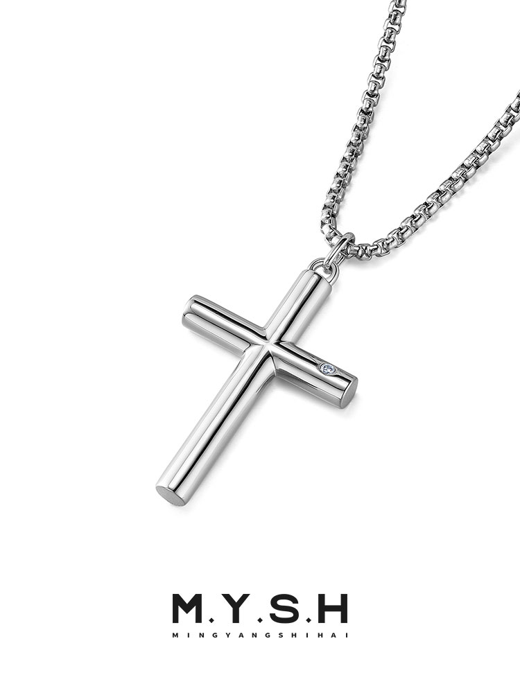 S925 Silver Minimal Diamond Cross Pendant Necklace