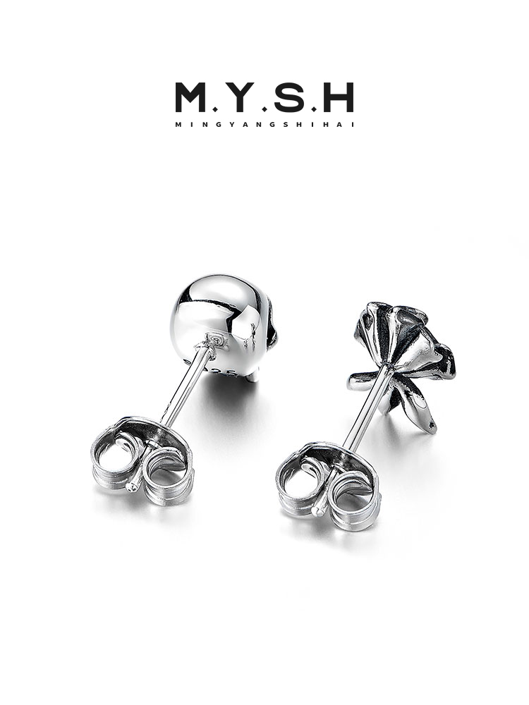S925 Silver Skull & Rose Stud Earrings