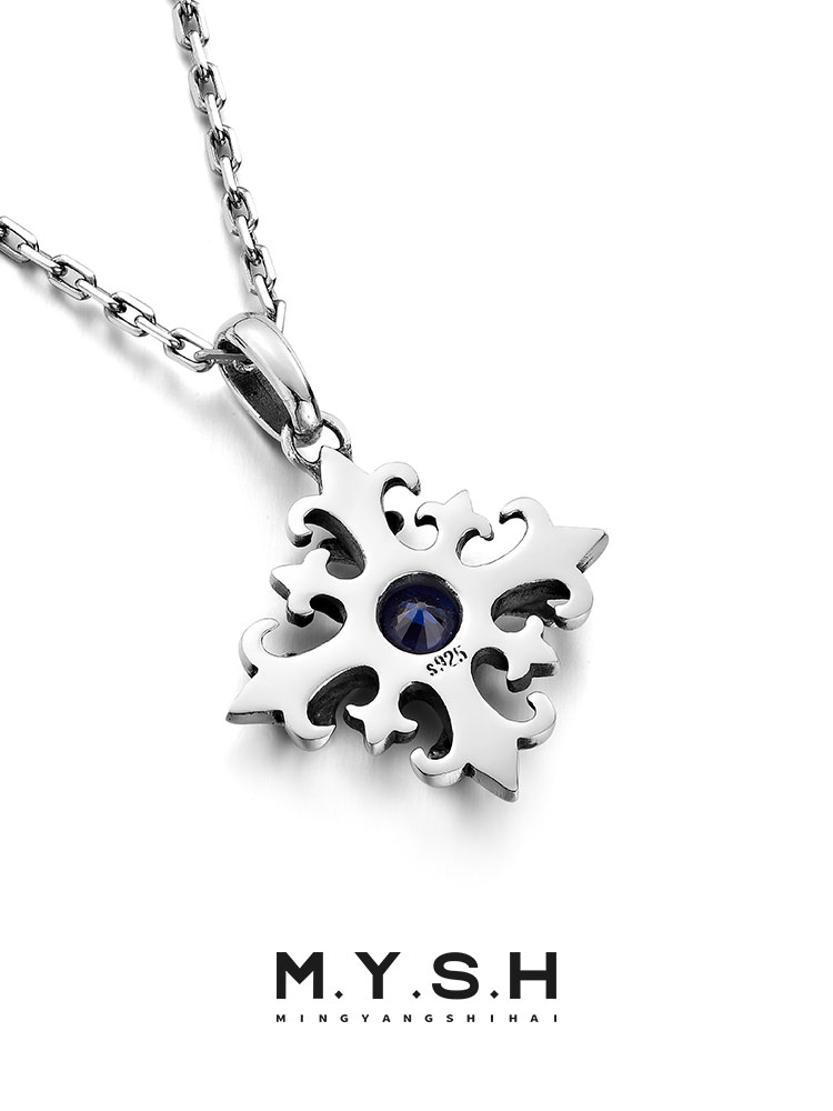 S925 Silver Cross Flower Gemstone Pendant Necklace