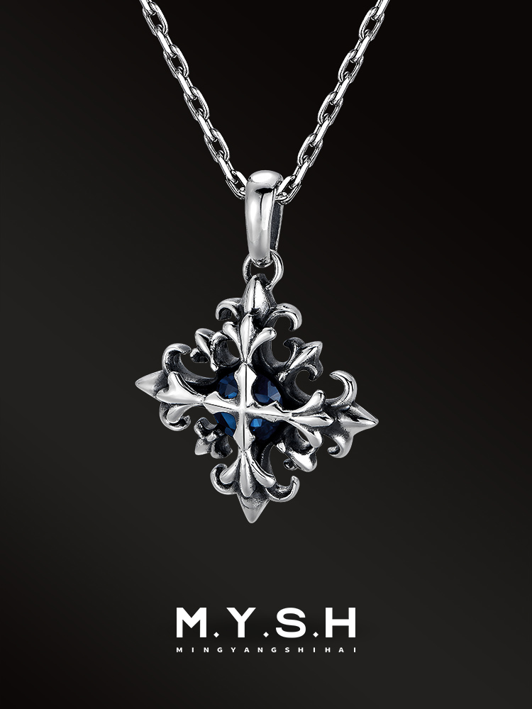 S925 Silver Cross Flower Gemstone Pendant Necklace