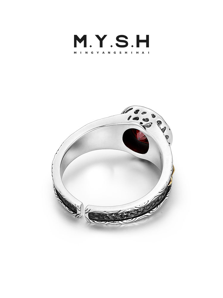 S925 Silver Red Zircon Polaris Adjustable Ring