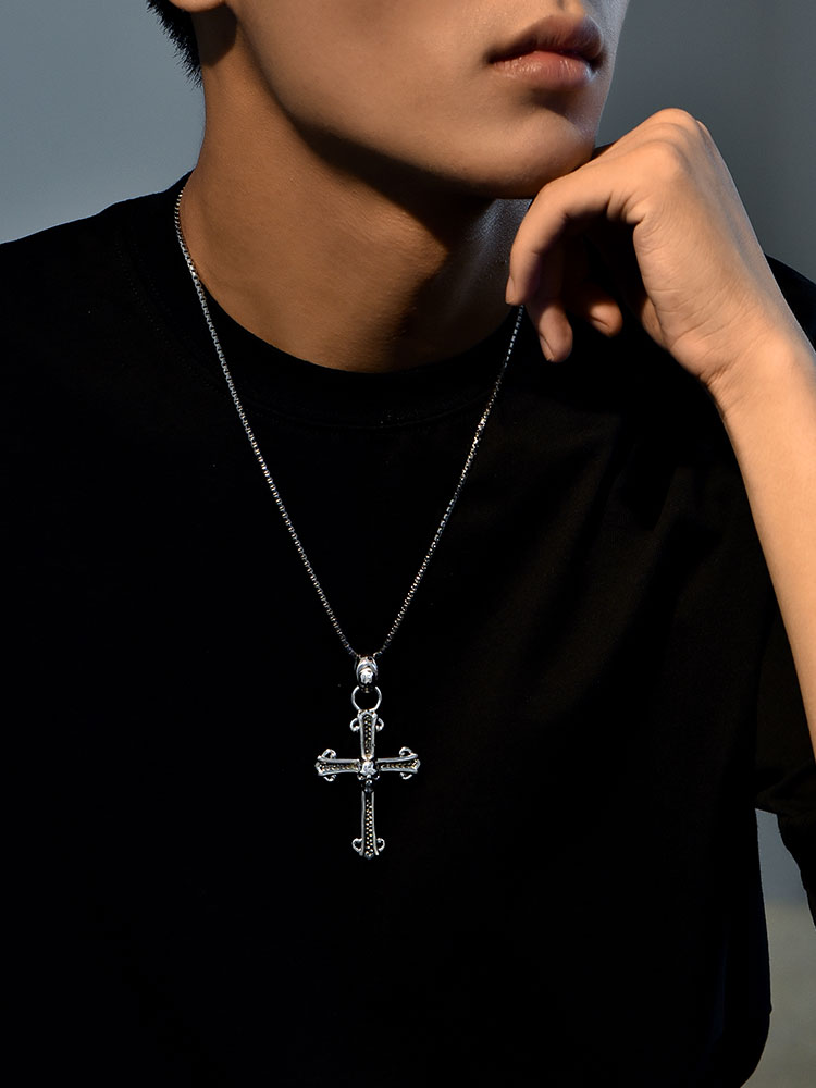 S925 Silver 3D Skull Cross Pendant Necklace