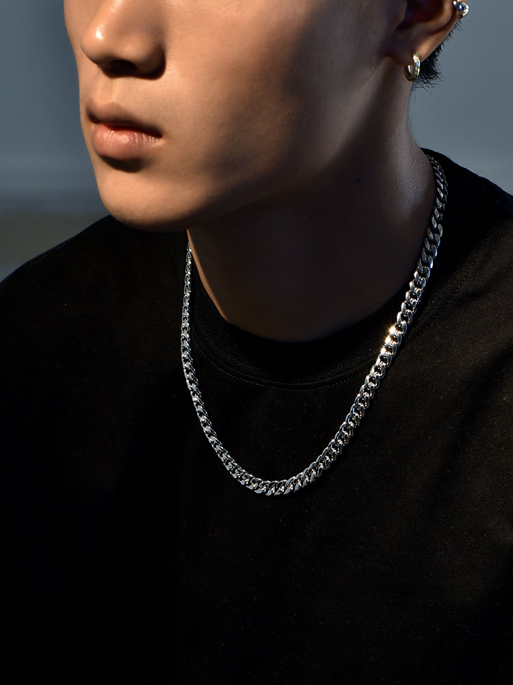 S925 Silver Thick Cuban Link Chain Necklace