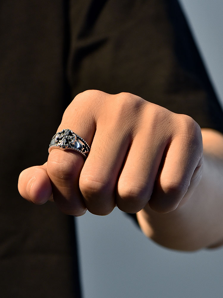 S925 Silver Fleur-de-Lis Pave Ring