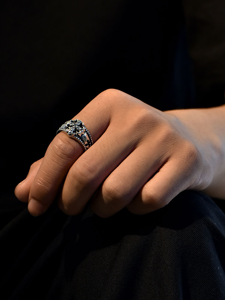 S925 Silver Fleur-de-Lis Pave Ring