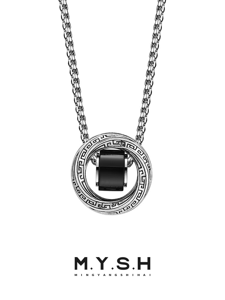S925 Silver Black Onyx Möbius Ring Pendant Necklace-MYSH
