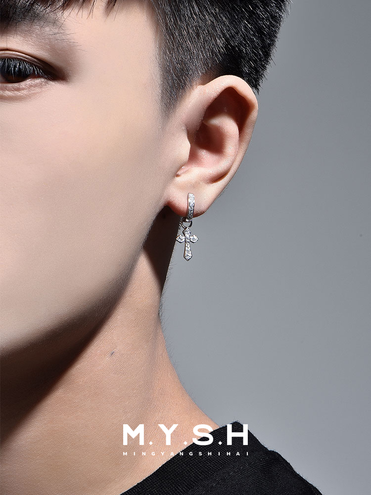 S925 Silver Pave Diamond Cross Convertible Drop Earrings