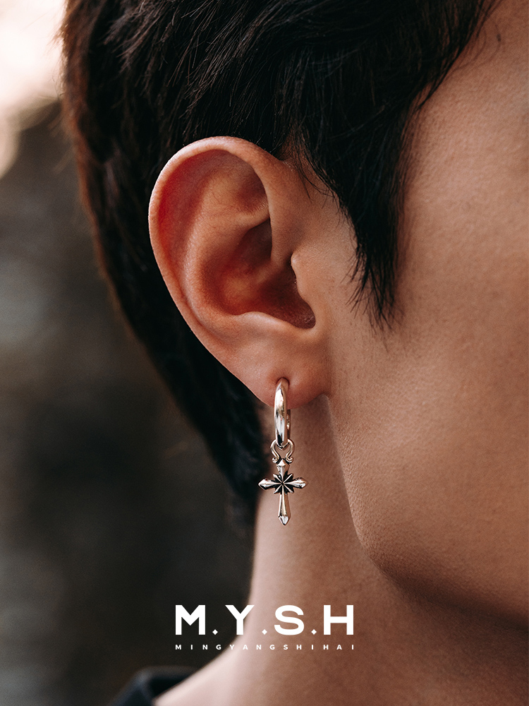 S925 Silver Vintage Cross Hoop Earrings