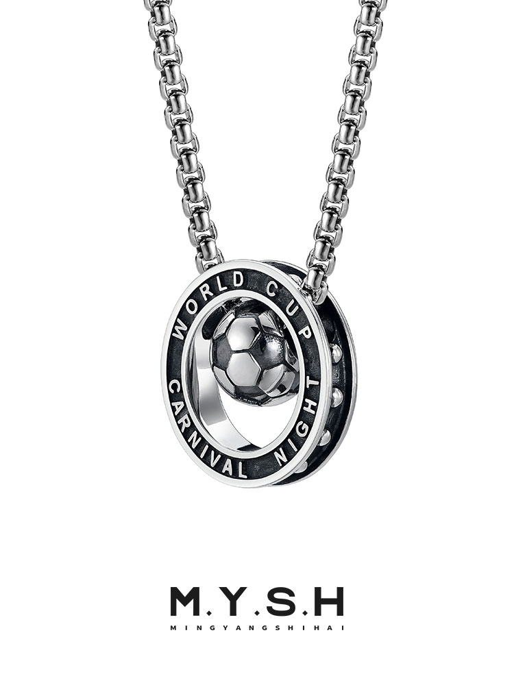 S925 Silver 3D Rotating World Cup Soccer Pendant Necklace
