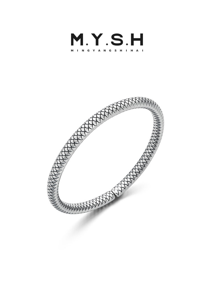 999 Sterling Silver Dragon Scale Cuff Bracelet for Men