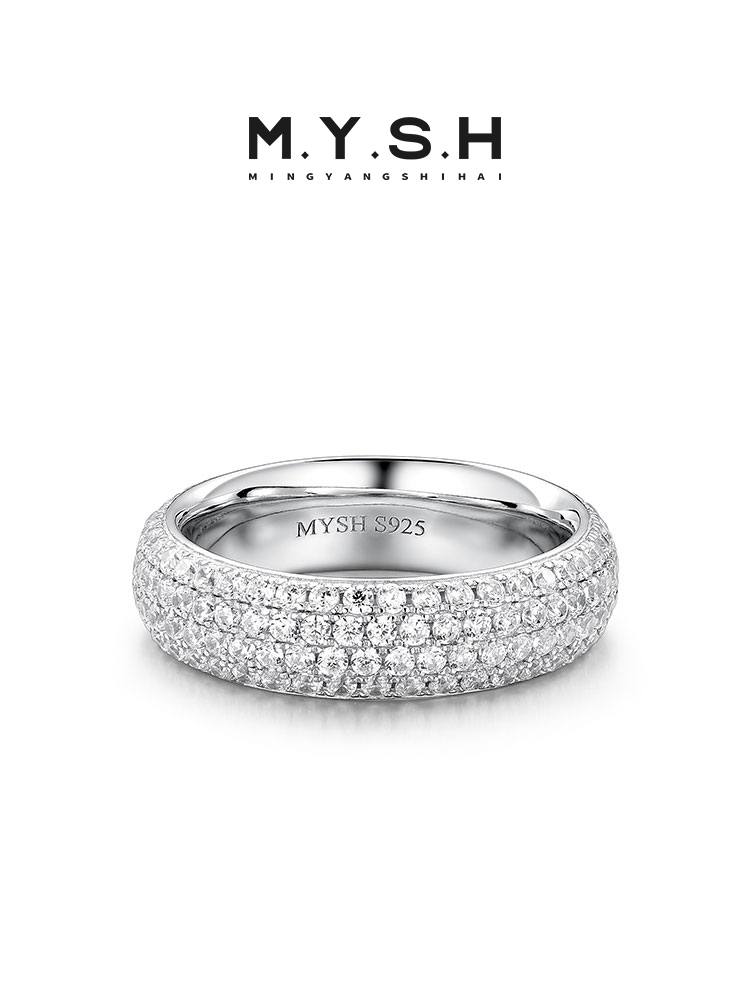 Sterling Silver Full Pave Diamond Wide Band Ring