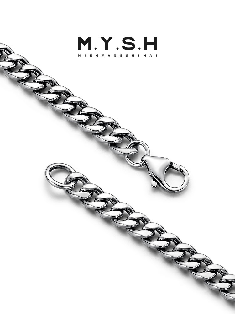 6MM S925 Silver Anchor Cuban Link Bracelet for Men