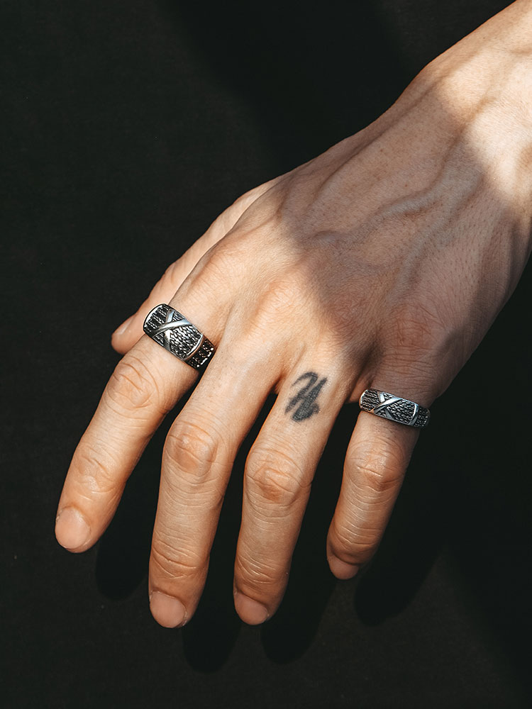 S925 Silver Wide Band Cross Texture Ring