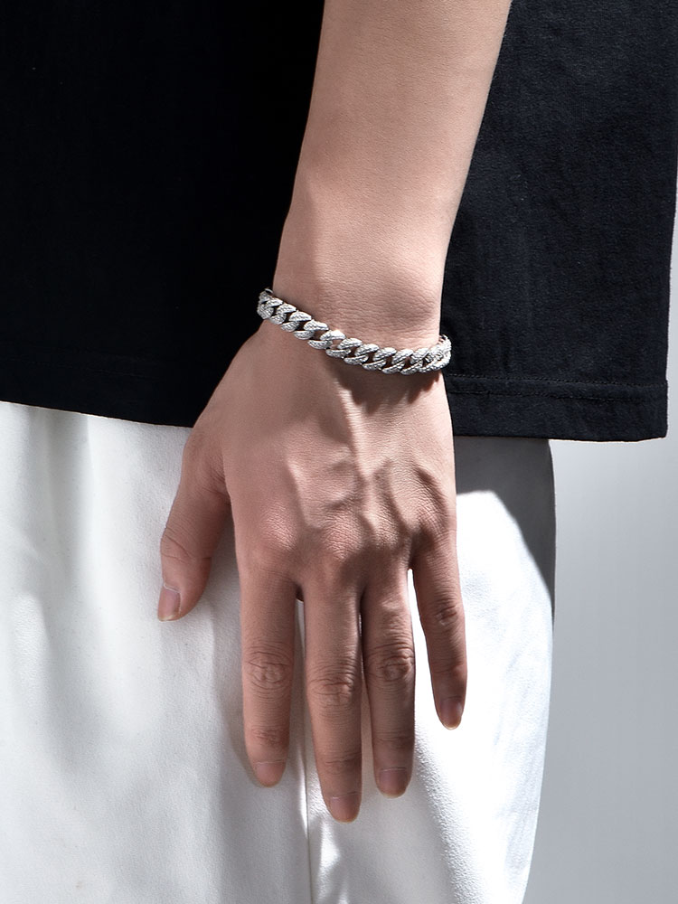 S925 Silver Pavé Diamond Cuban Link Bracelet