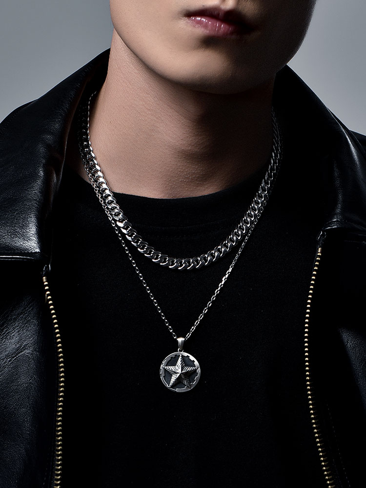S925 Silver Star Circle Pendant Necklace