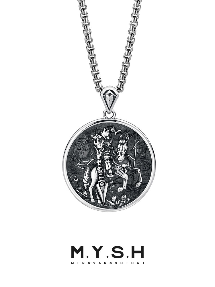 S925 Silver Warrior on Horseback Pendant Necklace