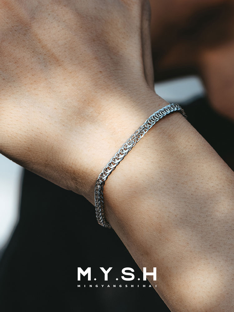 S925 Silver Octagonal Dragon Bone Bracelet