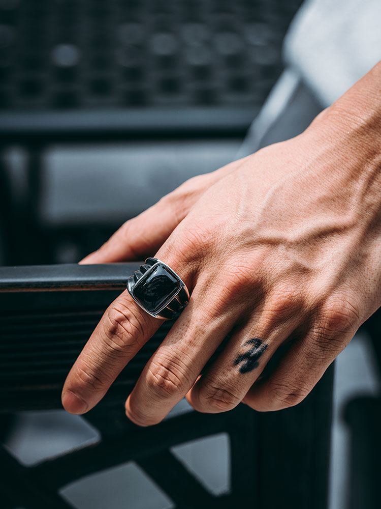 S925 Silver Black Onyx Statement Boss Ring