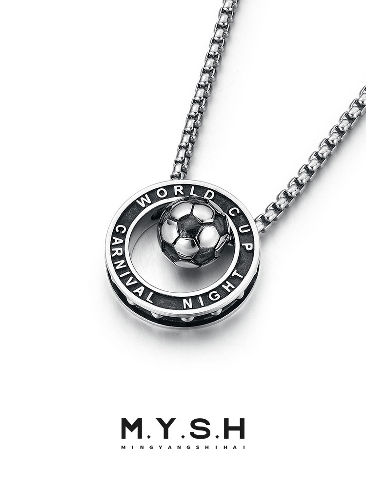 S925 Silver 3D Rotating World Cup Soccer Pendant Necklace