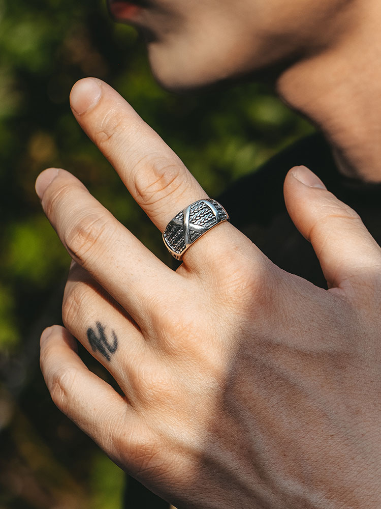 S925 Silver Wide Band Cross Texture Ring